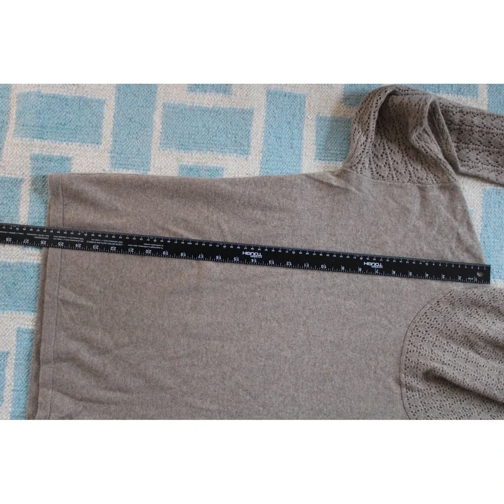 Garnet Hill L Taupe Brown Cashmere Cowl Neck Sweater Pointelle Knit 41698 - Picture 10 of 10